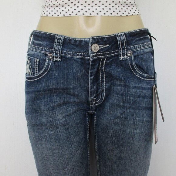 New ROCK & ROLL Cowgirl Jeans Size 32 X 34 Embellished Bootcut Denim - Picture 3 of 14